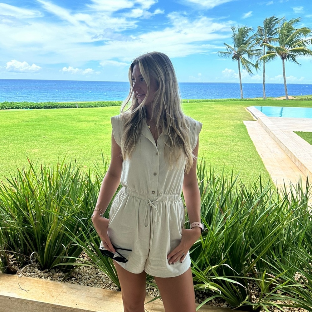 Baltic Born Ivory Sleeveless Button Romper